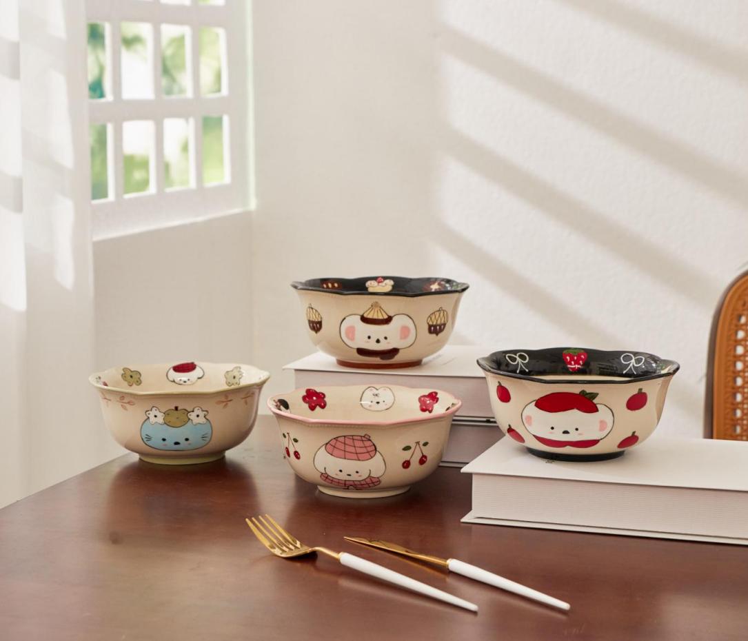 【萌宠派对】6寸面碗釉彩复古简约釉下彩学生复古小碗彩绘手绘