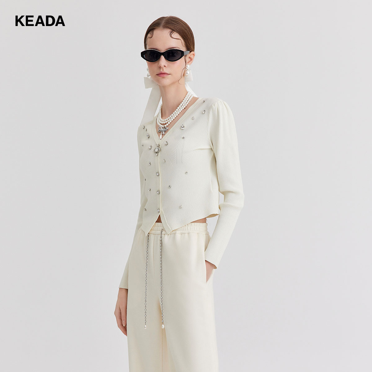 KEADA重工钉钻针织衫女上衣套头衫长袖打底衫百搭KSN3SW5165