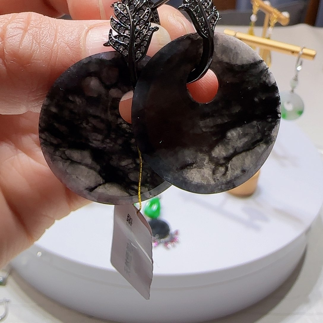 翡翠耳饰银S925镶嵌天然缅甸a货翡翠