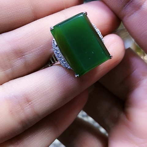 和田玉银S925镶嵌戒指