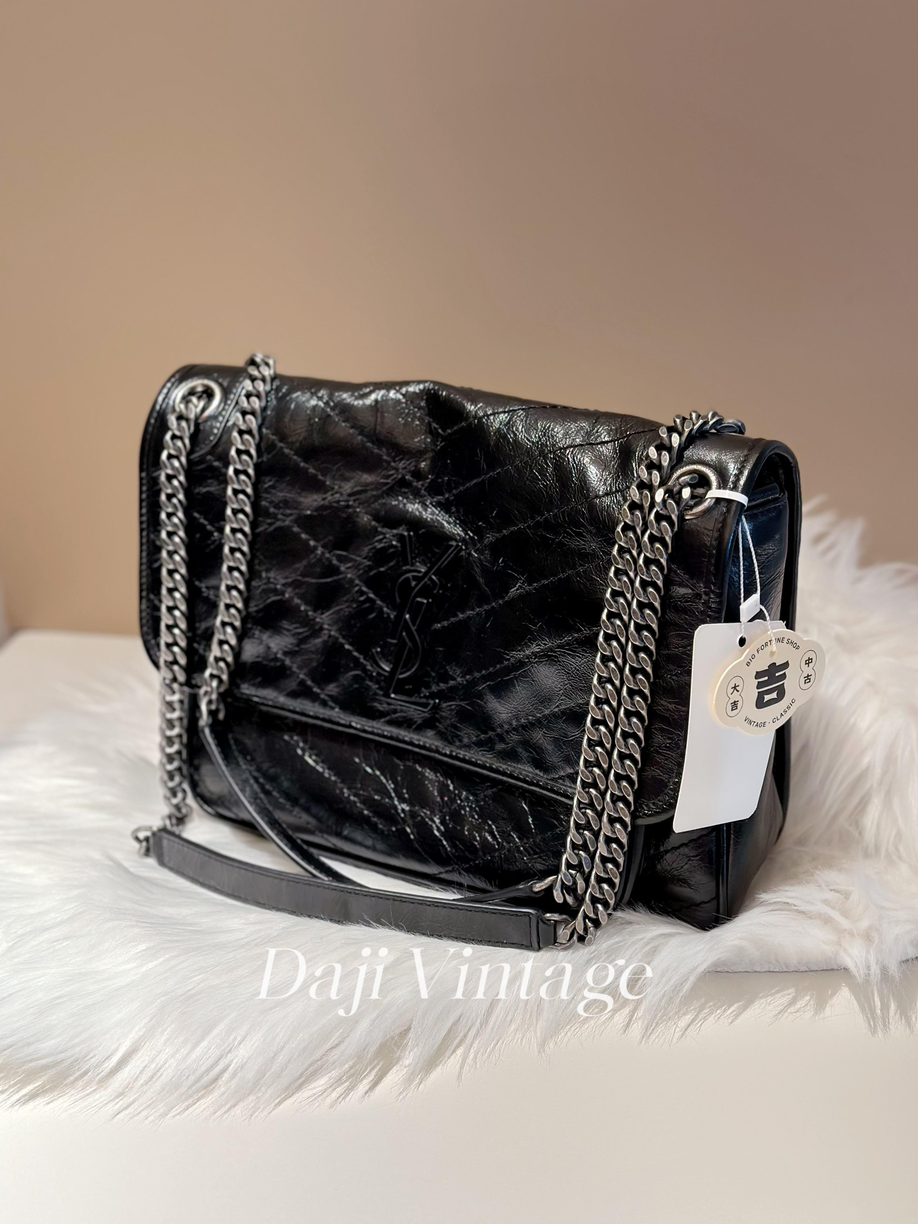 99新  大吉中古/YSL圣罗兰黑银中号niki单肩包