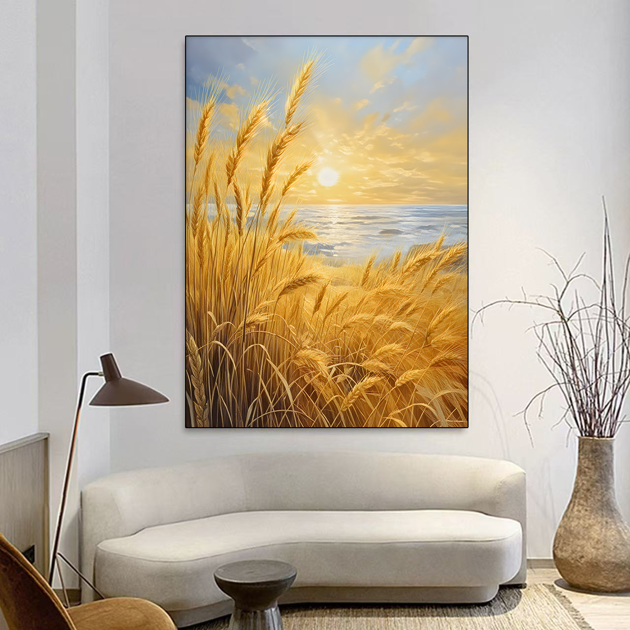 风吹麦浪客厅装饰画金色丰收麦田麦穗餐厅砂岩画卧室玄关走廊挂画