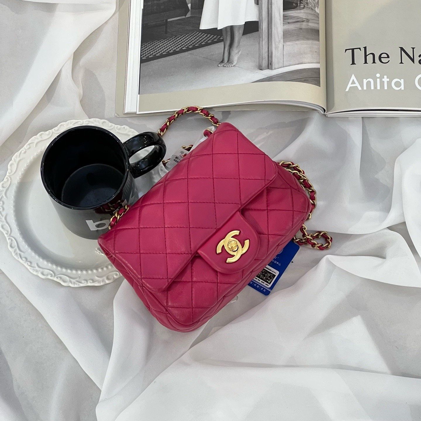 95新 Chanel/香奈儿 玫红色金球斜挎包/2141