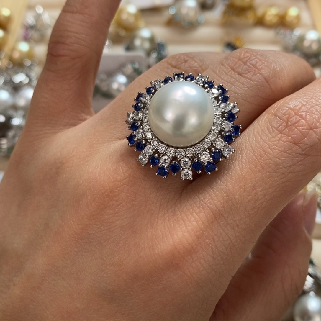 海水珍珠戒指银S925镶嵌