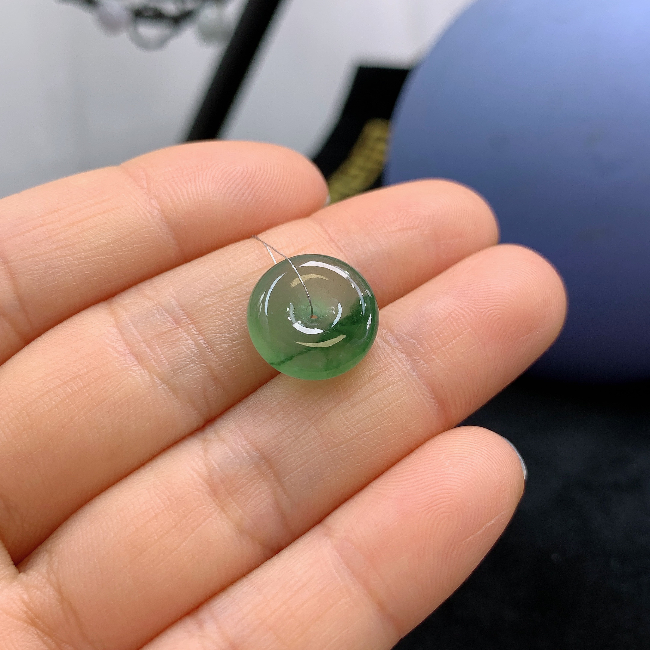 缅甸天然翡翠A货冰飘花平安扣吊坠420#