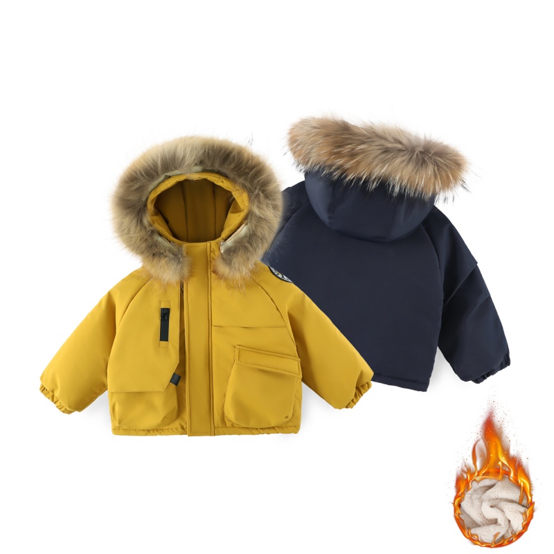 【毛领可拆卸】儿童棉服冬季新款男童韩版加绒夹棉工装派克服AW117