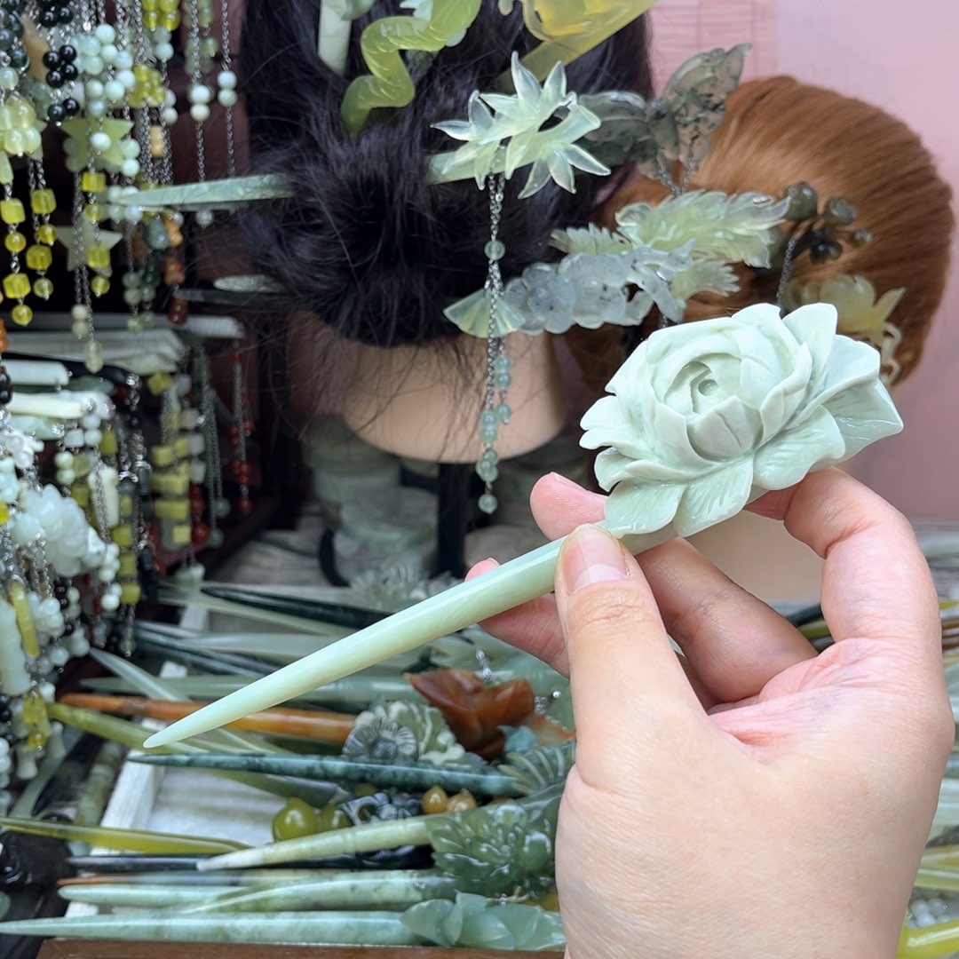 蛇纹石玉发饰未镶嵌长度20.5厘米左右