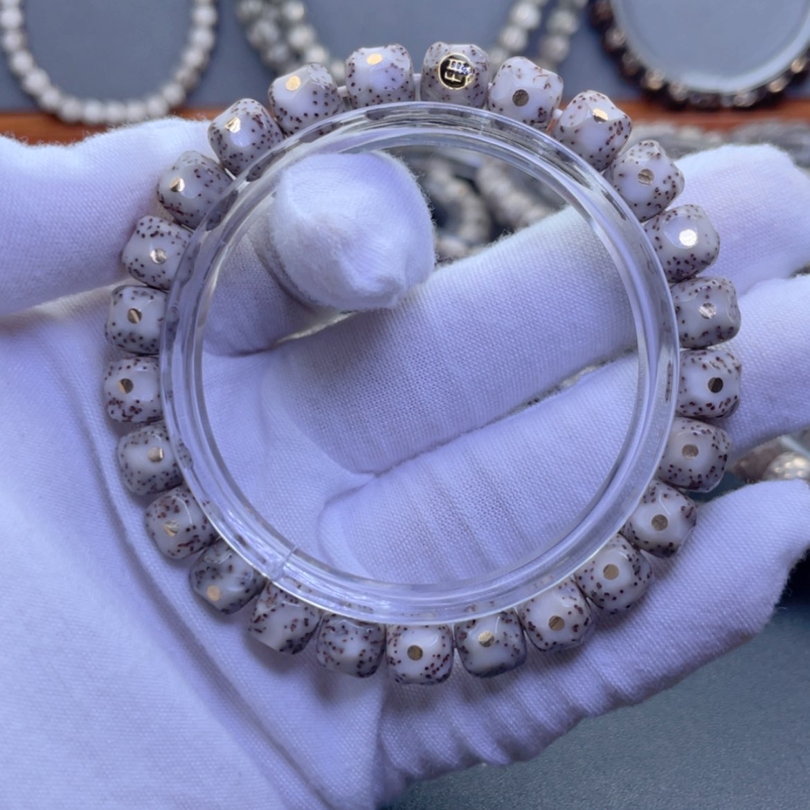 【闪购商品】星月菩提手串单金标糯冰留白无相粉