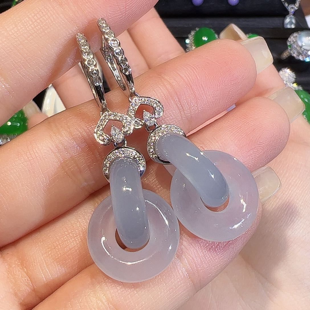 翡翠耳饰18K金镶嵌双环