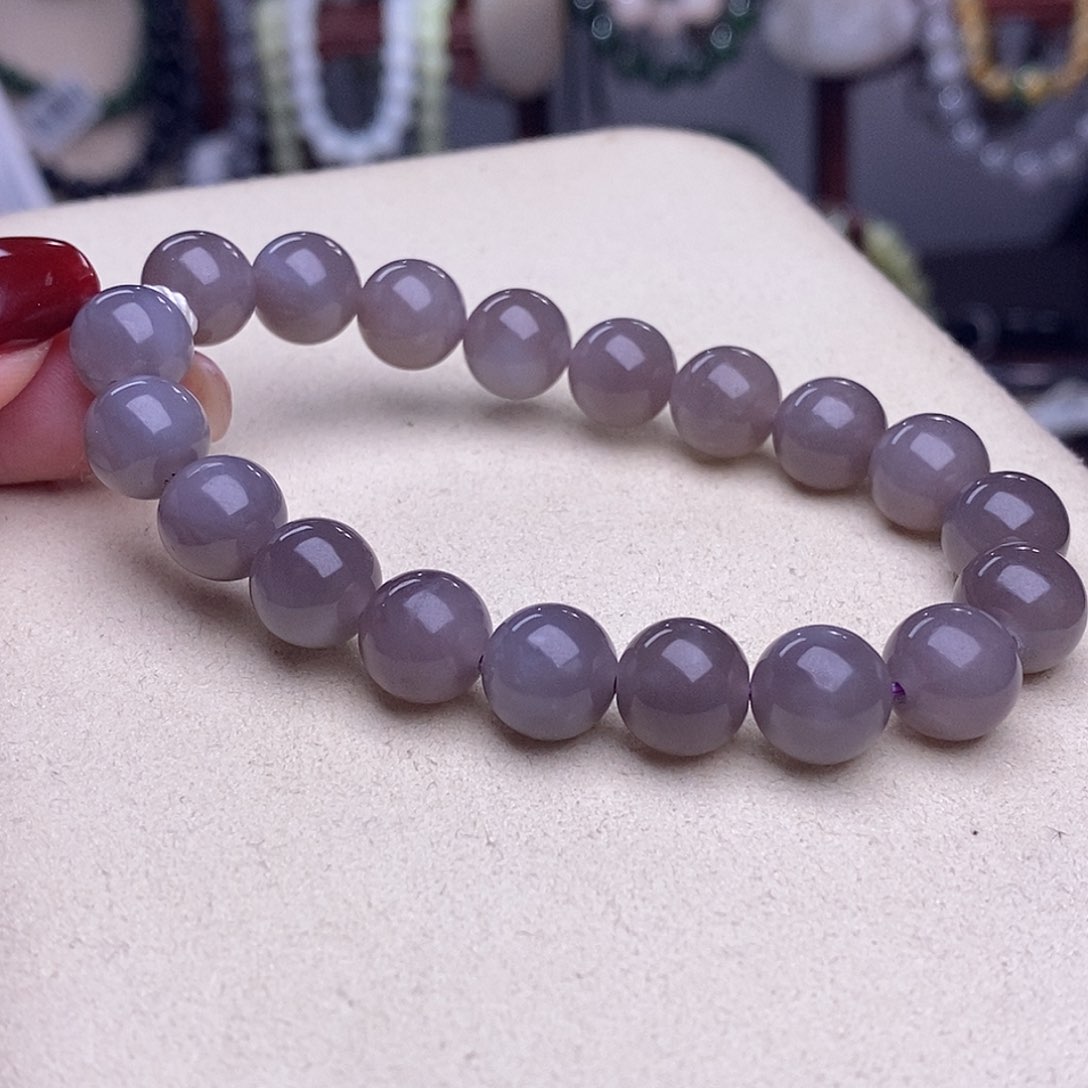 和田玉清货价冰烟紫浓烟紫手链10m未镶嵌