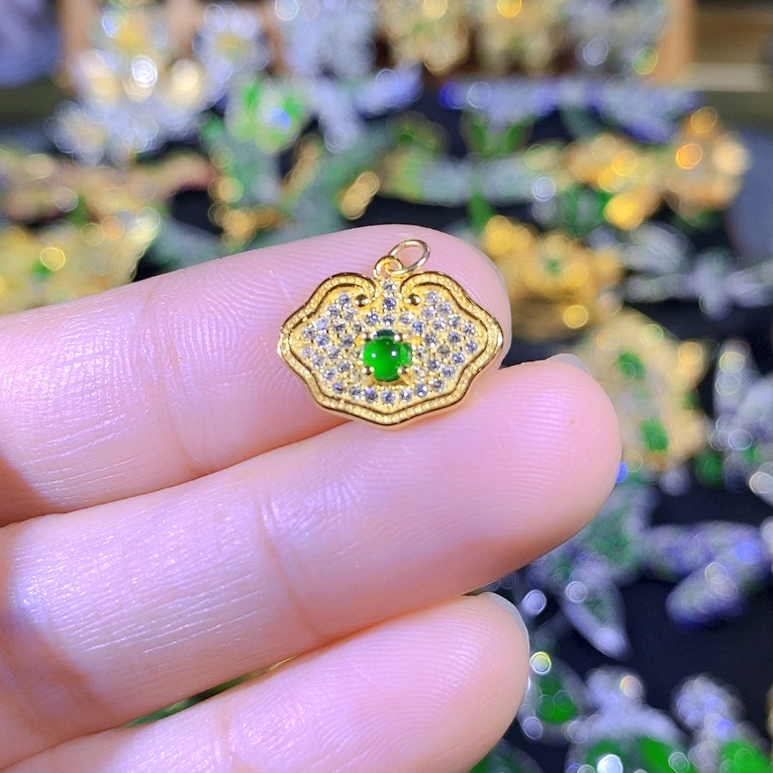 吊坠(不含链)银S925镶嵌翡翠