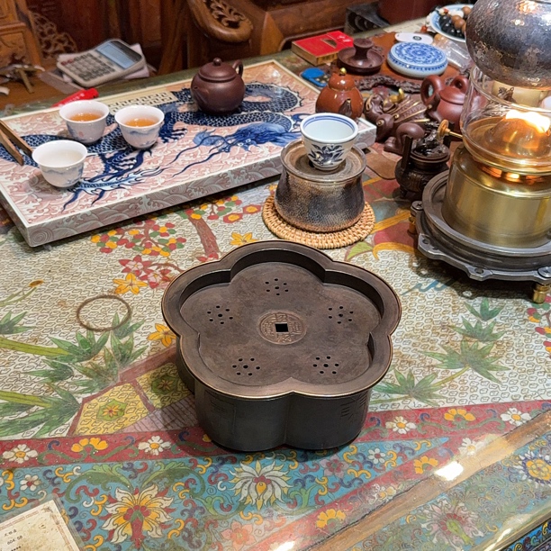 老锡茶盘功夫茶具梅花型纯手工加厚茶船茶池尺寸20x8厘米