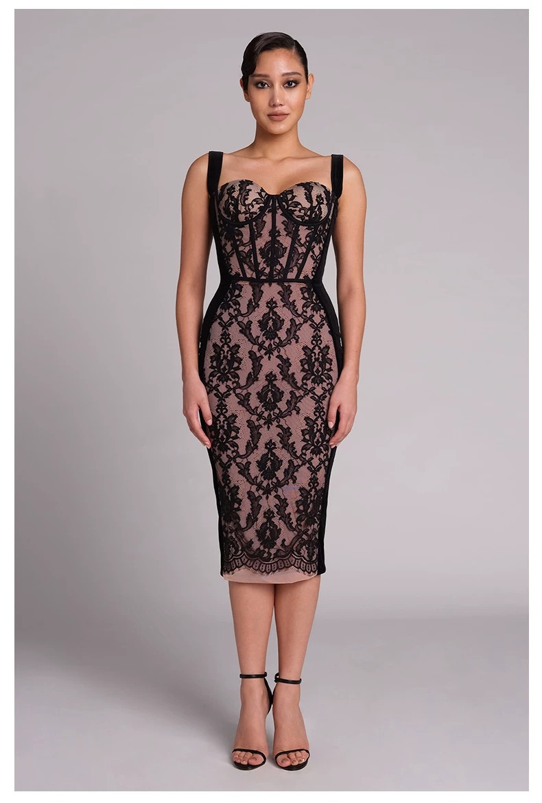 super7【致命女人】高定小众名媛蕾丝礼服鱼骨修身开叉收腰包臀裙