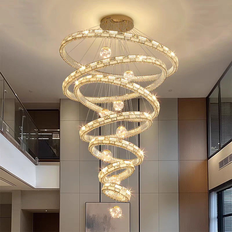 复式楼客厅大吊灯别墅挑高客厅轻奢水晶灯2025新款楼梯间挑空吊灯