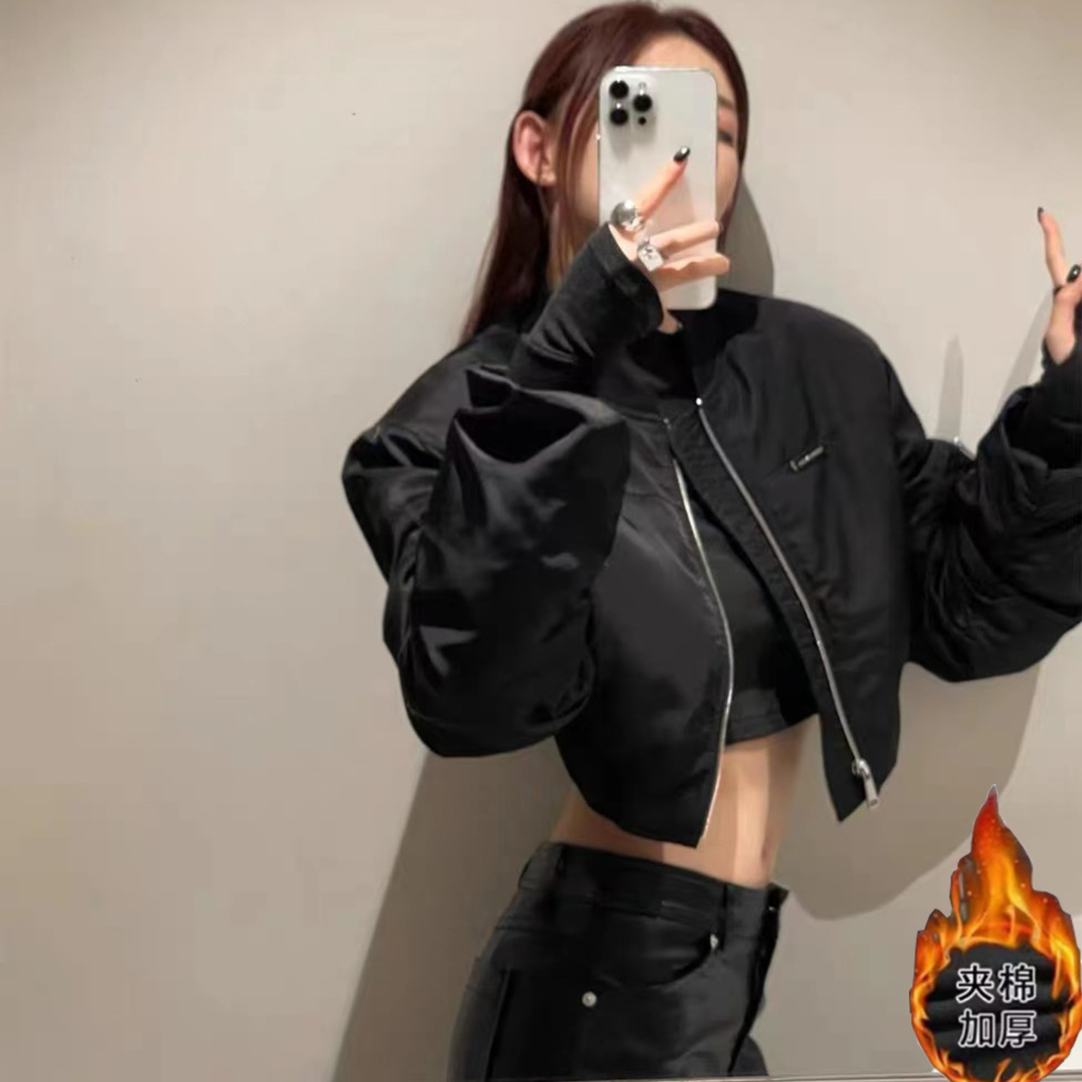 秋季韩版设计感小众堆堆袖垫肩宽松短款棒球服外套女飞行夹克显瘦
