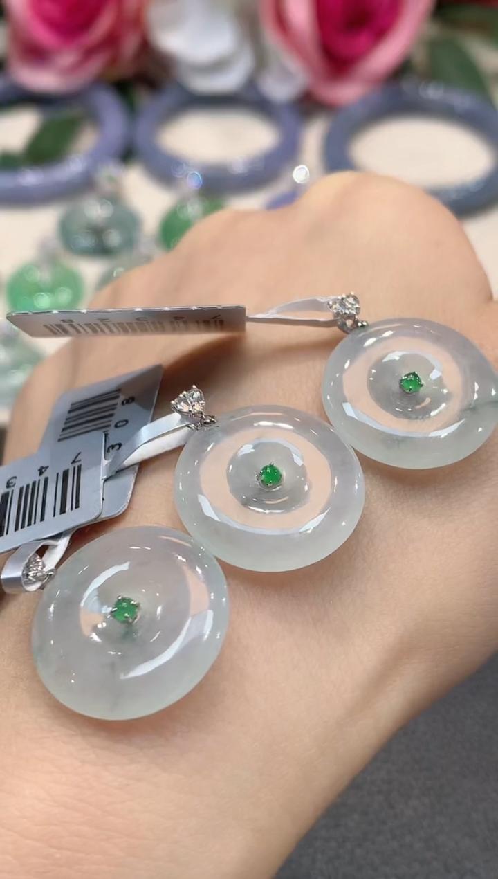 【云中意】-18K金翡翠平安扣吊坠（不含链）- 多样性发货一件-xzf