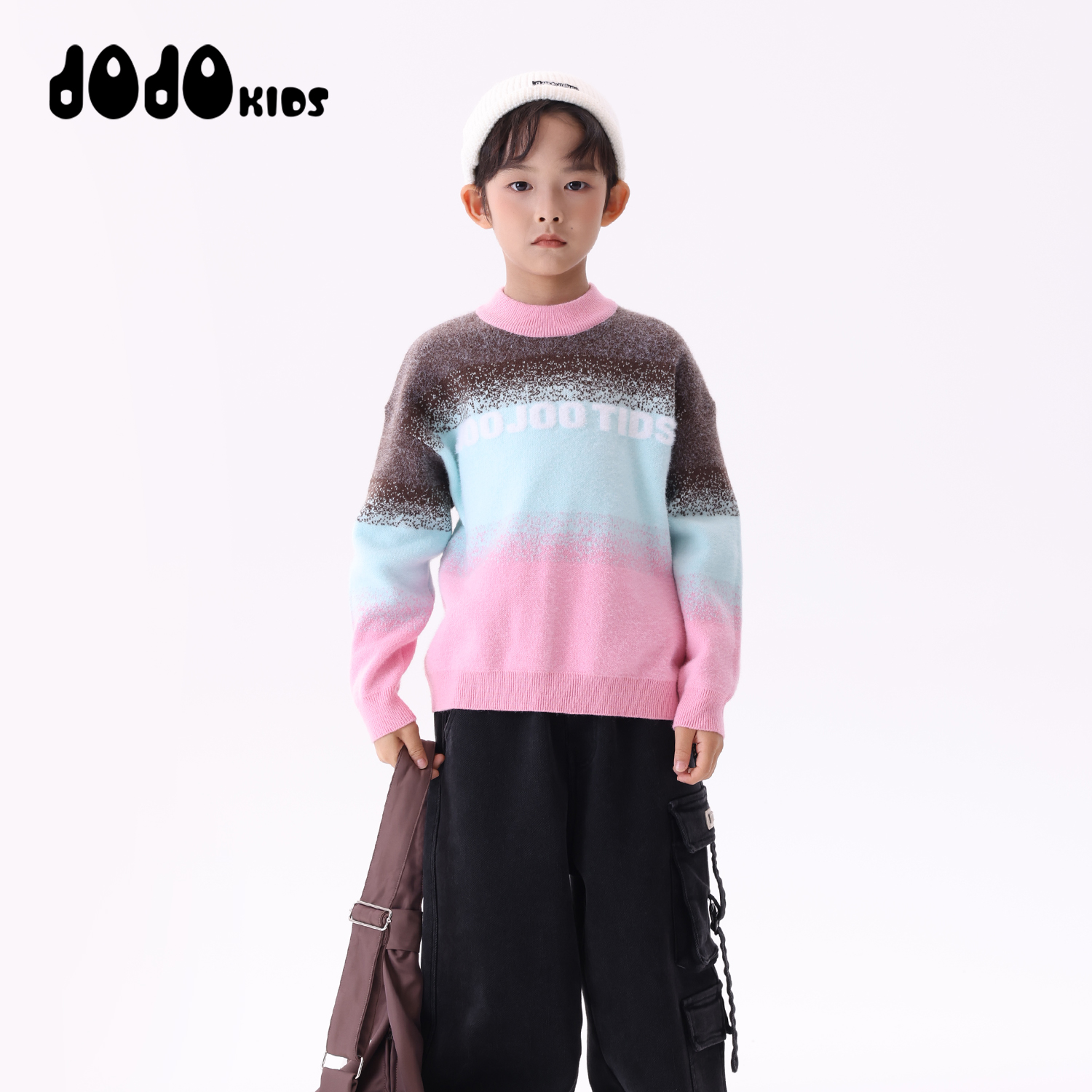 JOOJOO童装男童冬季圆领毛衣中大儿童宽松百搭条纹针织衫14411384