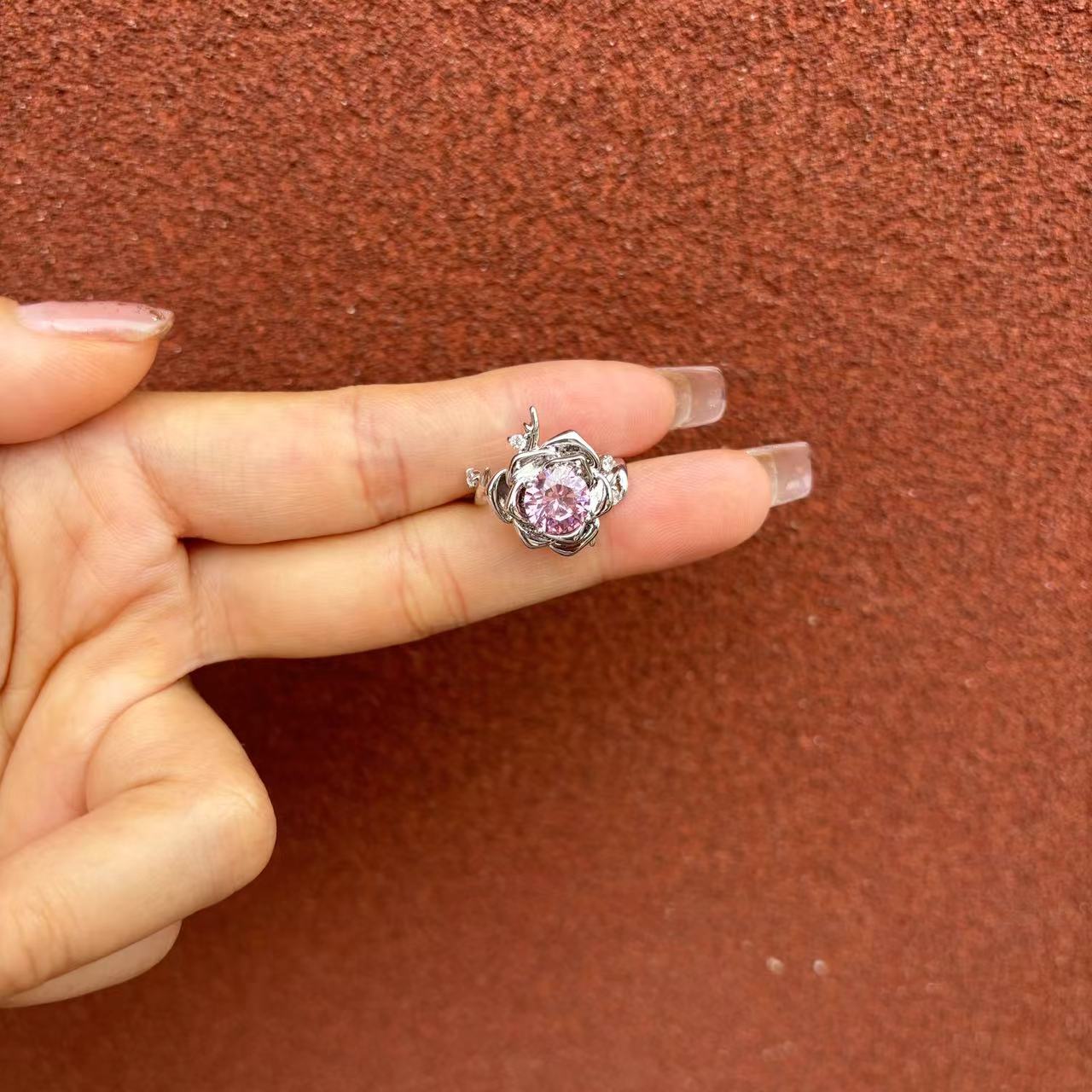 足银戒指 842-镶嵌玫瑰戒指