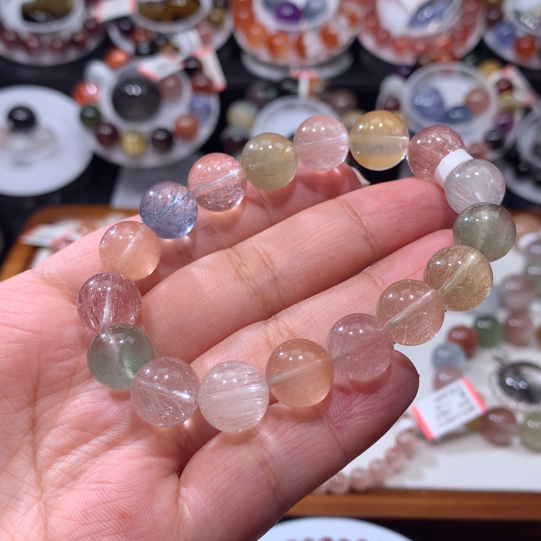 仔***头水晶手串未镶嵌彩兔毛手链11