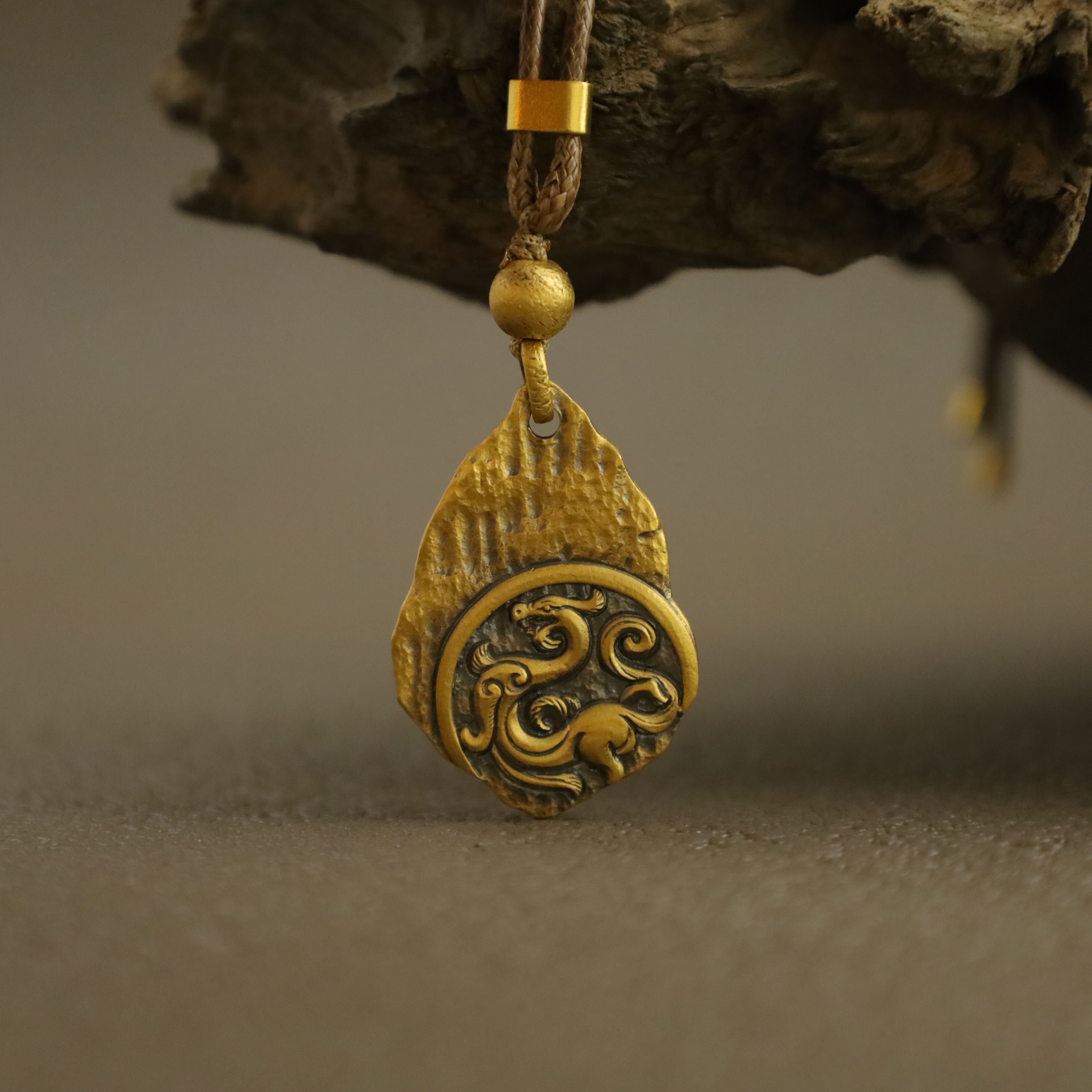 朝鸣黄金【螭龙】古法黑金黄金足金999男士女士吊坠挂坠