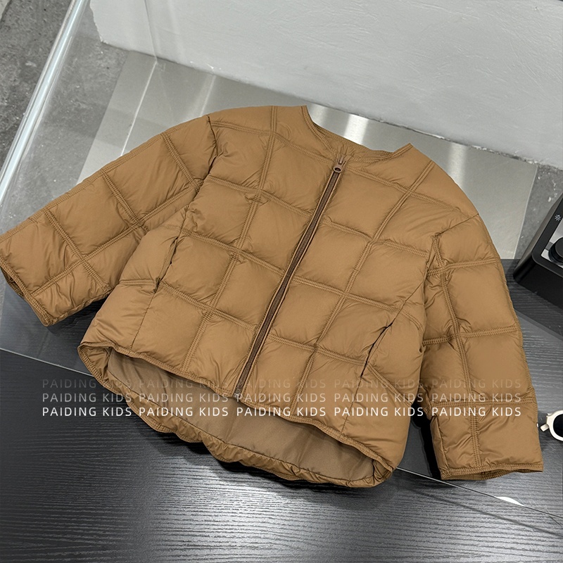 冬装儿童韩版时尚纯色百搭款加厚保暖方格泡芙棉服SJ6723-DD1