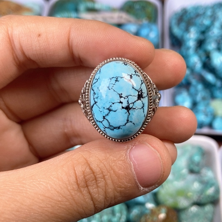 绿松石银S925镶嵌颈饰鹰**空