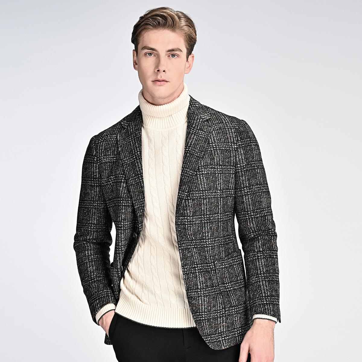 920号 男士商务时尚休闲单西长袖格纹西服秋季L97-103292