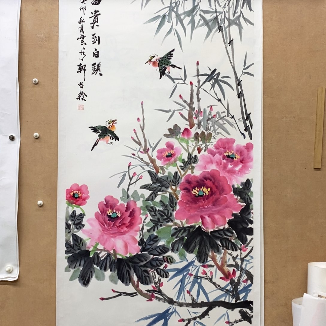 国画手绘国画精品花鸟，牡丹