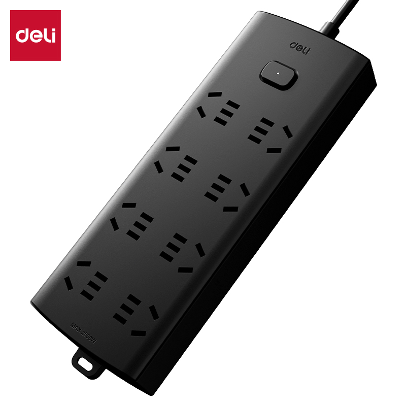 得力LX146(03)莹白系列插座_8组_3米_PE袋(黑)