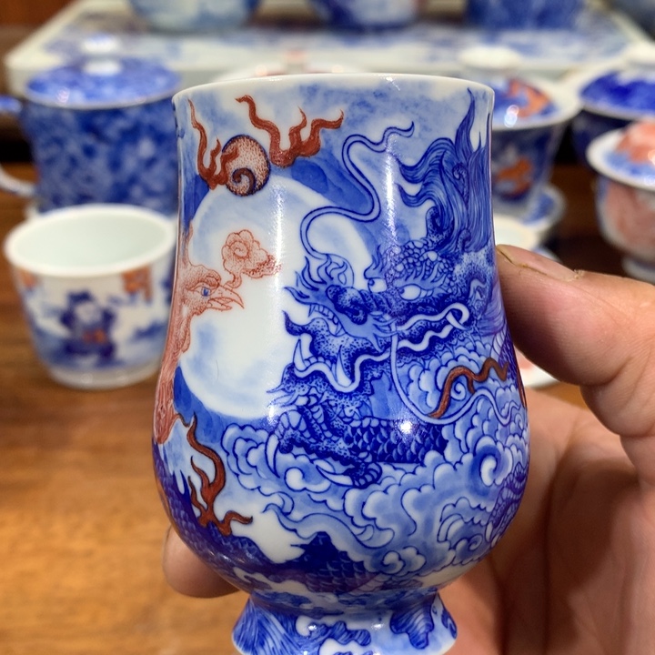 自成堂柴窑青花龙凤主人杯