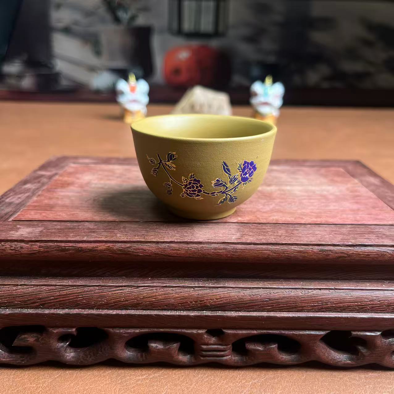 黄段泥【花开富贵-牡丹】小圆杯-5872