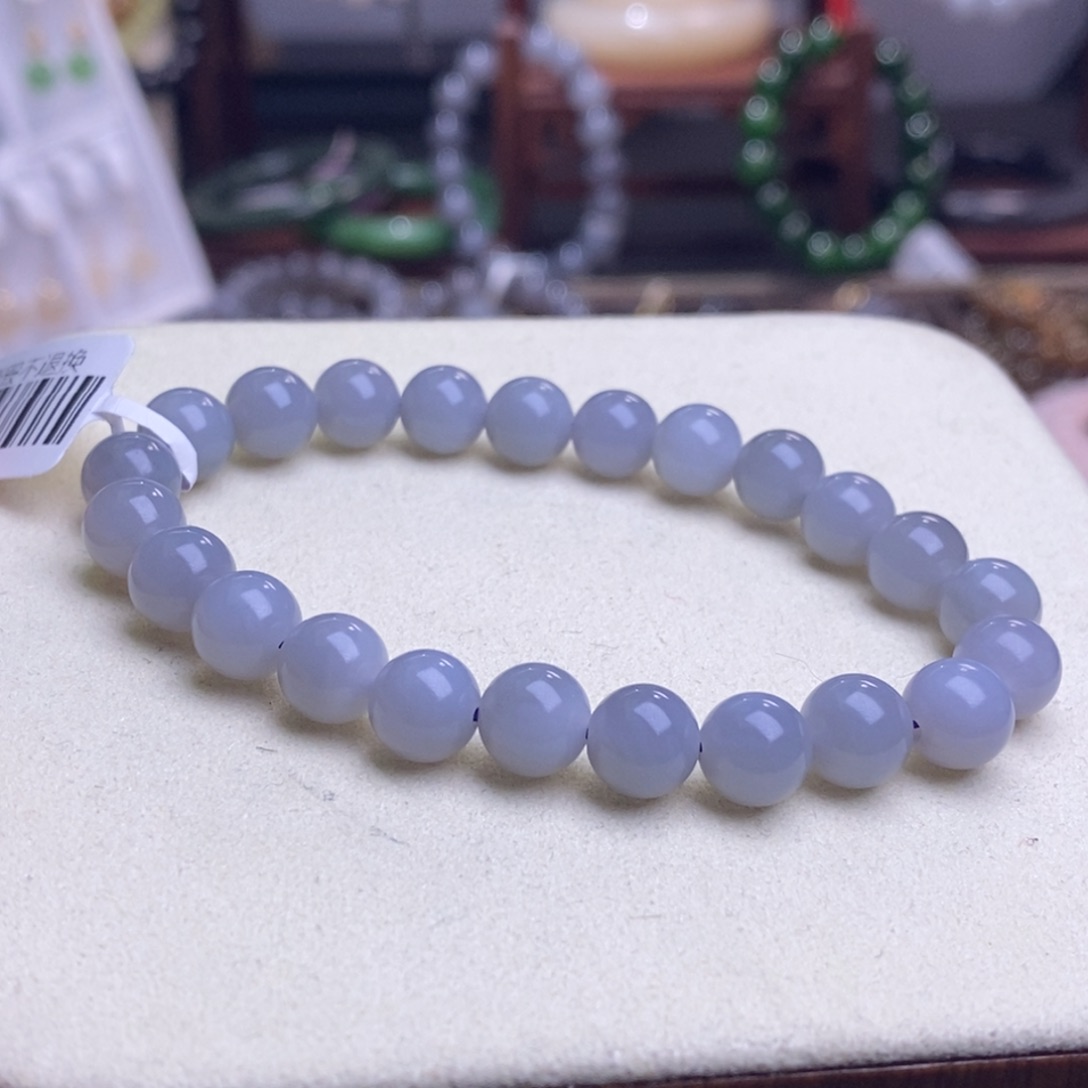 和田玉收藏烟紫老矿料高冰浓紫圆珠约8m未镶嵌