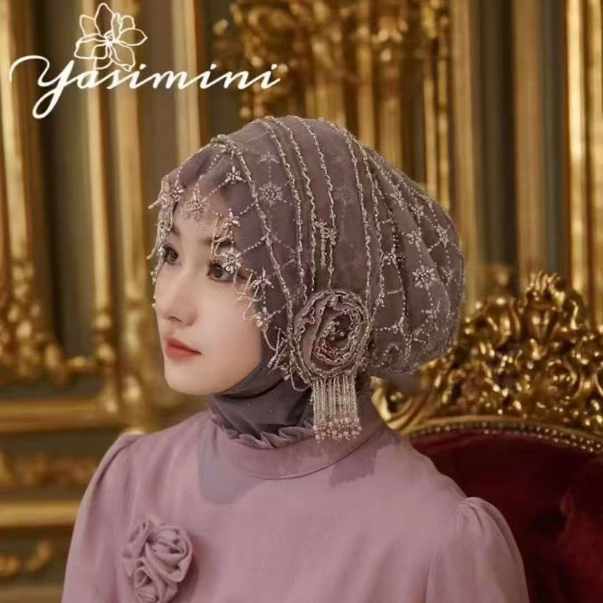 雅思米尼高端钉珠刺绣帽子25001