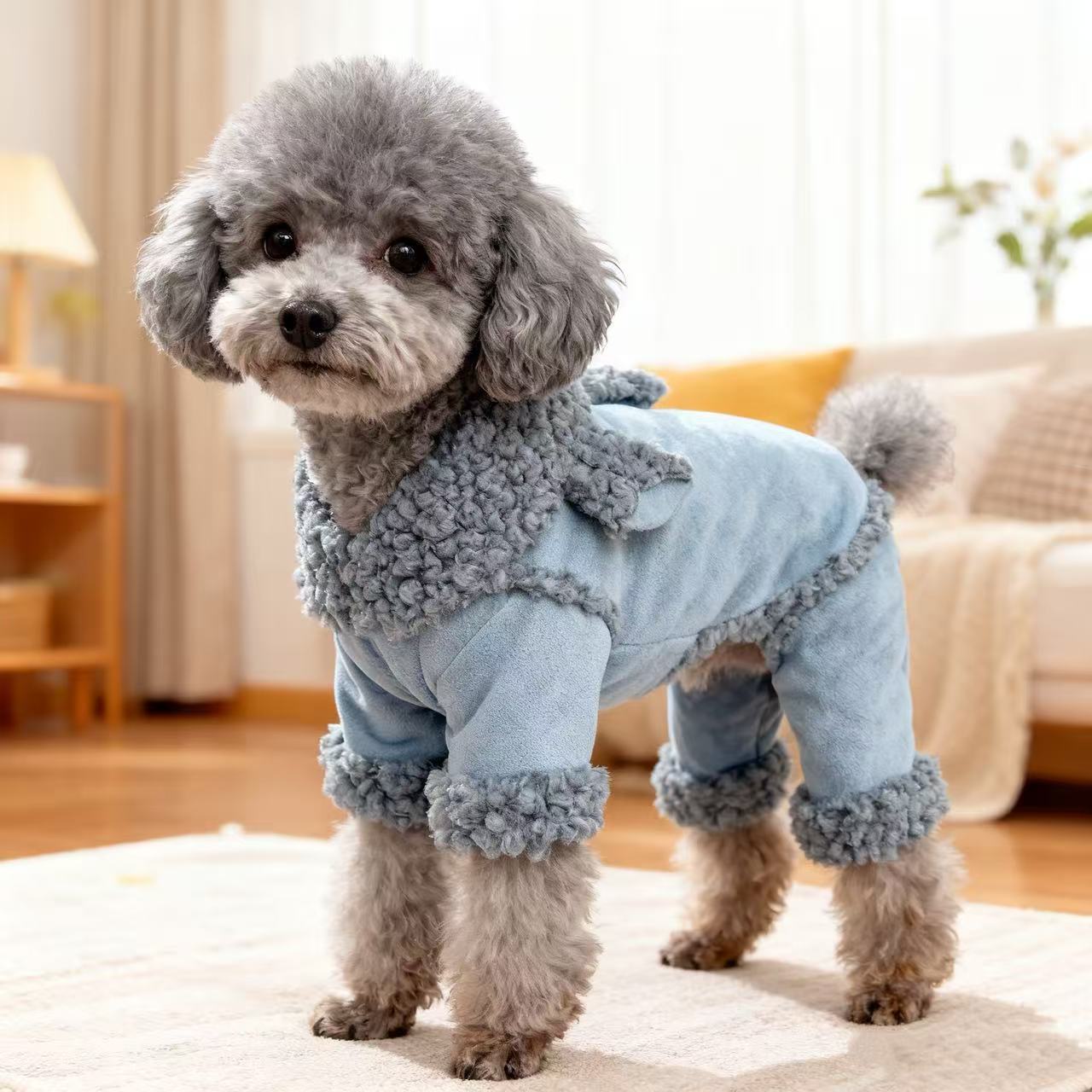 狗狗衣服加厚保暖鹿皮绒翻毛加厚棉衣泰迪比熊雪纳瑞宠物四脚衣服