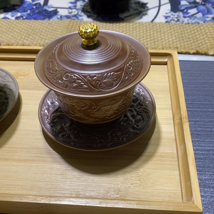 摆件三才盖碗仙鹤纹