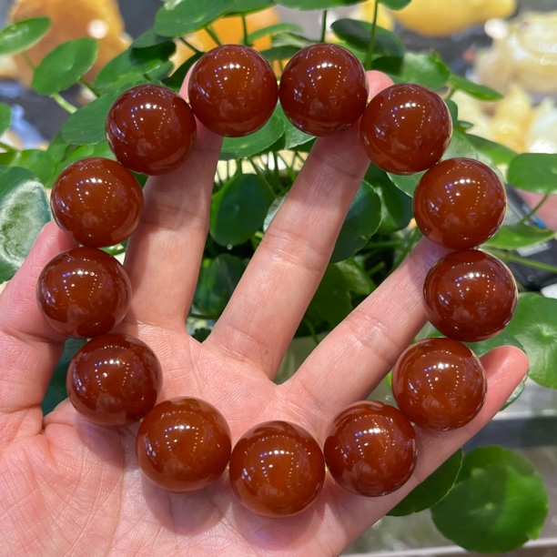 天然老蜜蜡手串 直径20mm+枣红色满蜡