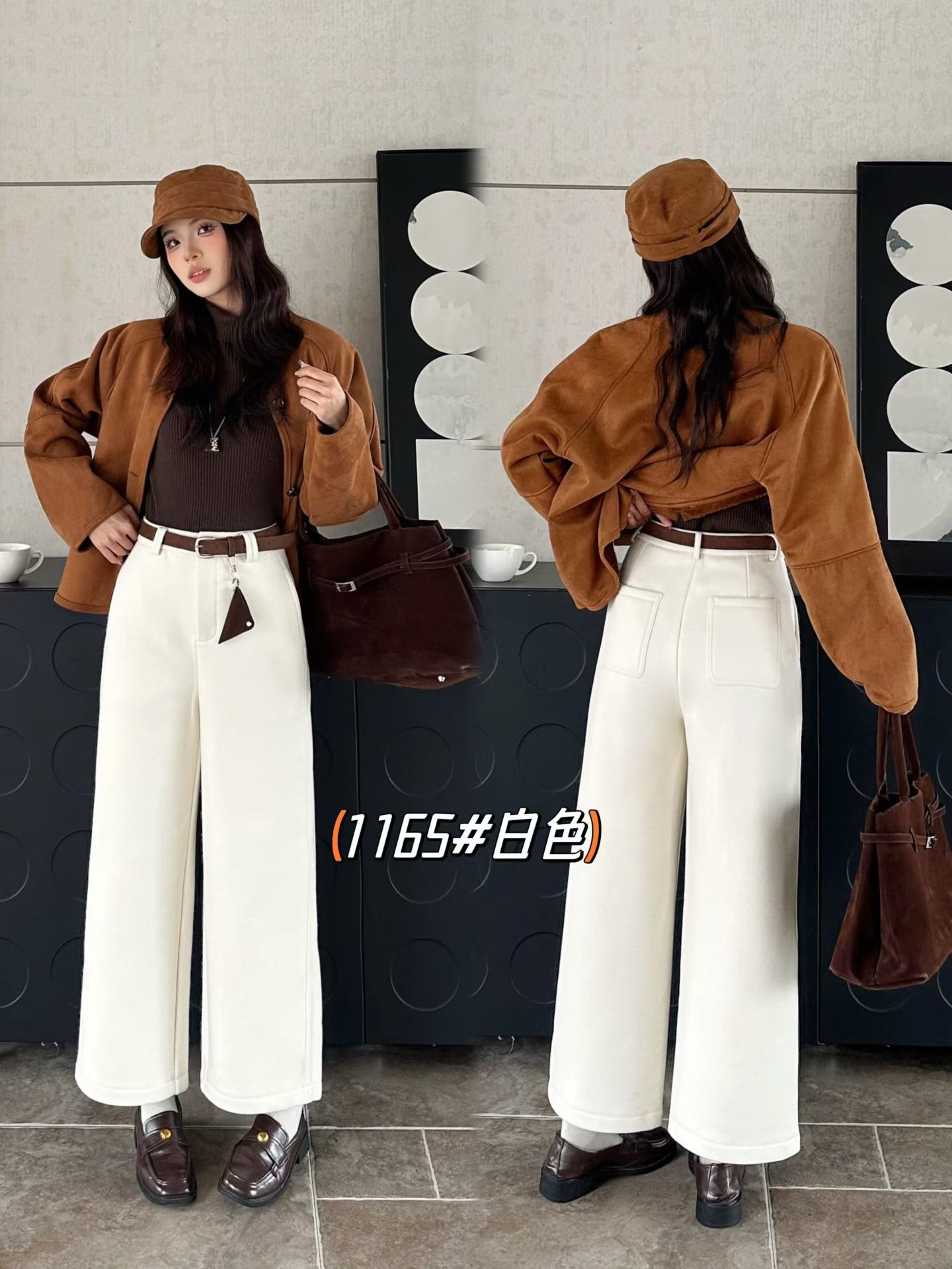 阔腿裤女秋冬高腰显瘦宽松垂窄版质感直筒小个子九分加绒毛呢