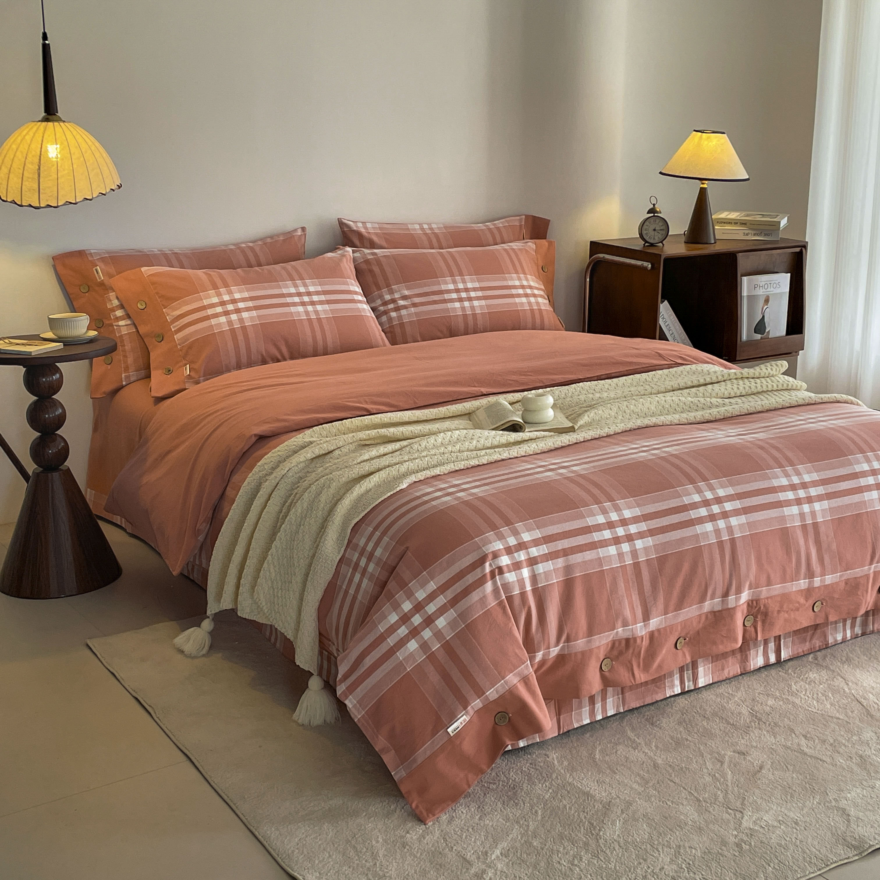 庄织-丽枫系列高端软粗布四件套全棉色织大贴边加厚柔软细腻床上