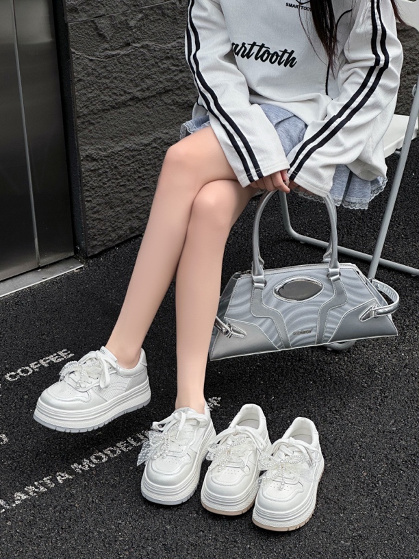 大码女鞋(40-43)2025真皮网面透气韩版ins网红时尚百搭小白鞋2991
