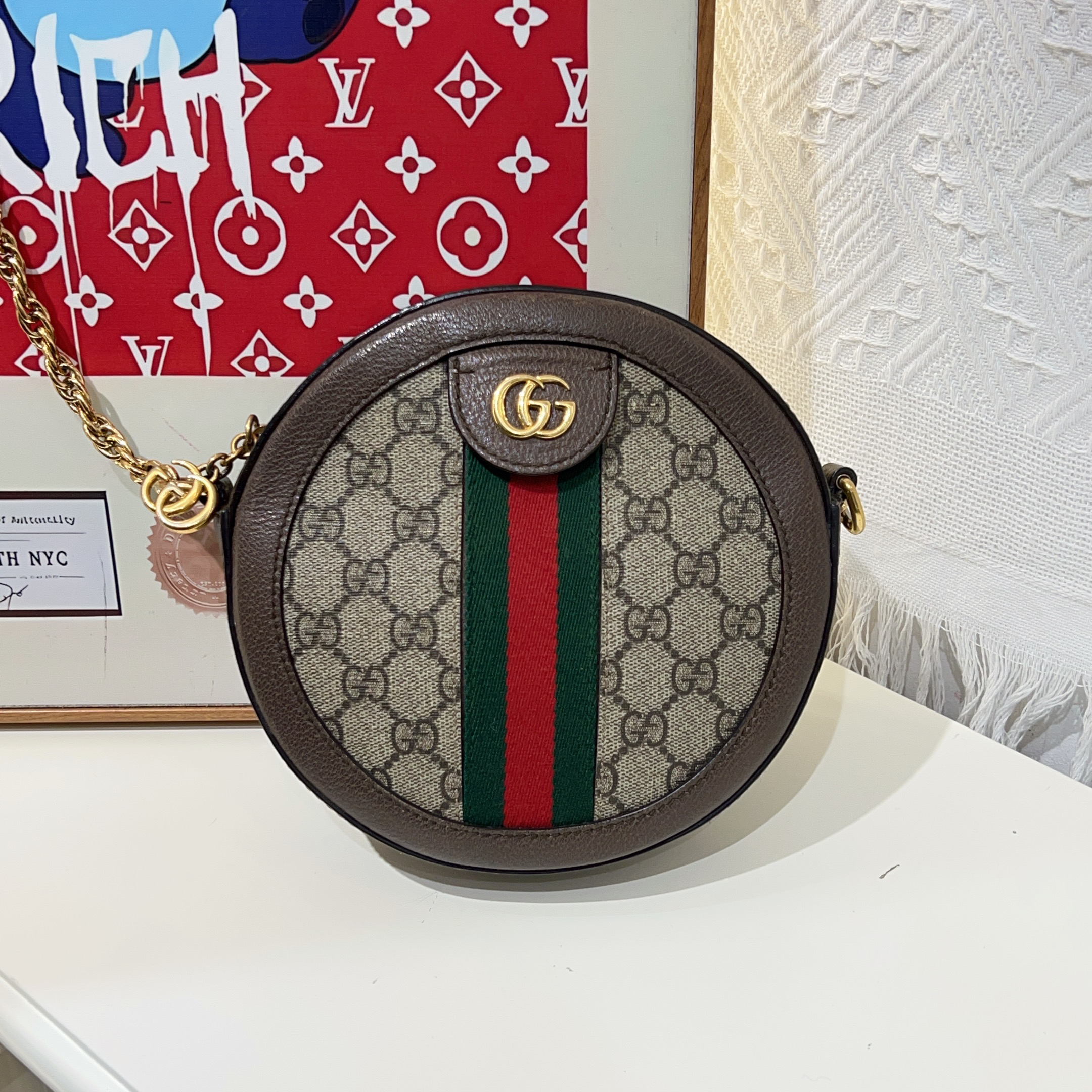 95新 GUCCI/古驰 古驰老花圆饼斜挎包 cj4411