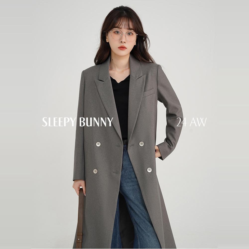 O瞌睡兔【清苍】复古灰色西装风衣女秋气质宽松休闲正肩西服231085
