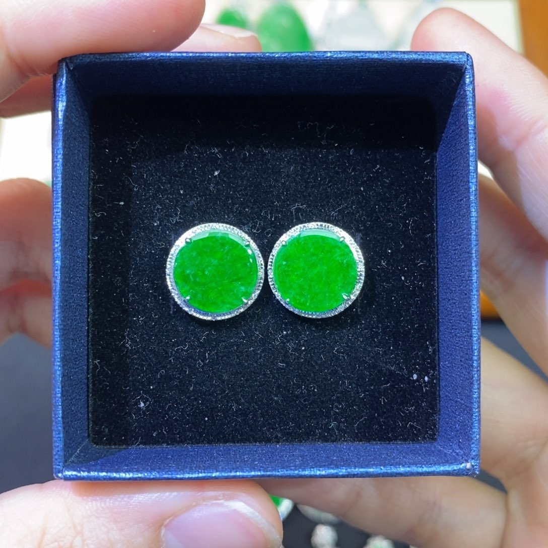 翡翠耳饰18K金镶嵌圆牌耳包