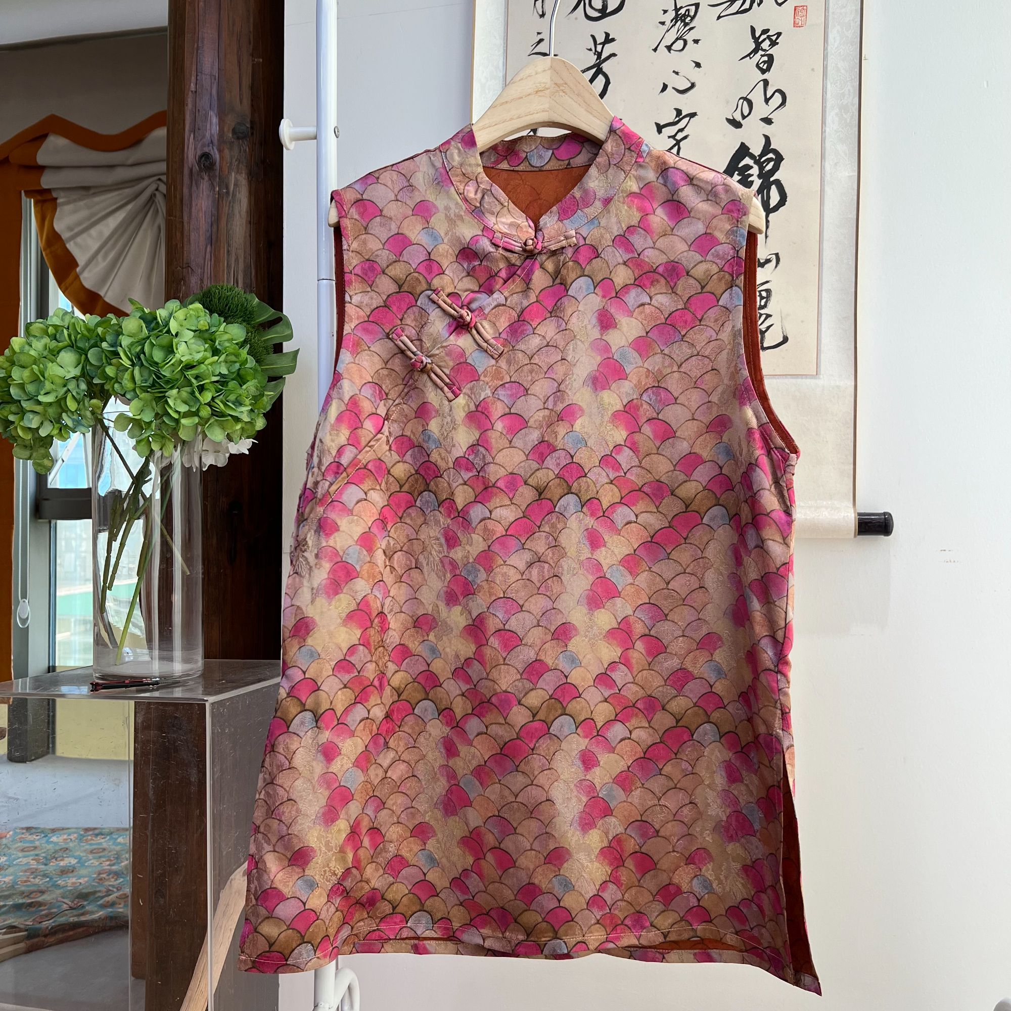 轻奢高端花萝提花新中式国风薄款无袖中长款气质衬衫111