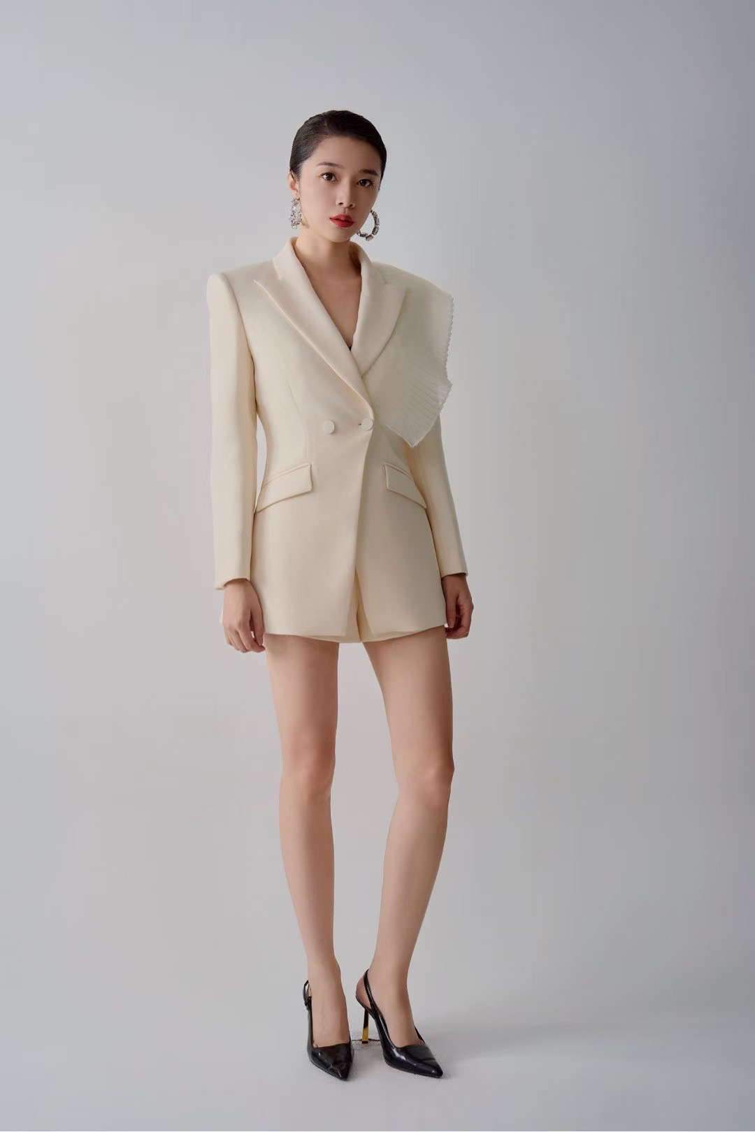 设计师款压褶西服套装外套