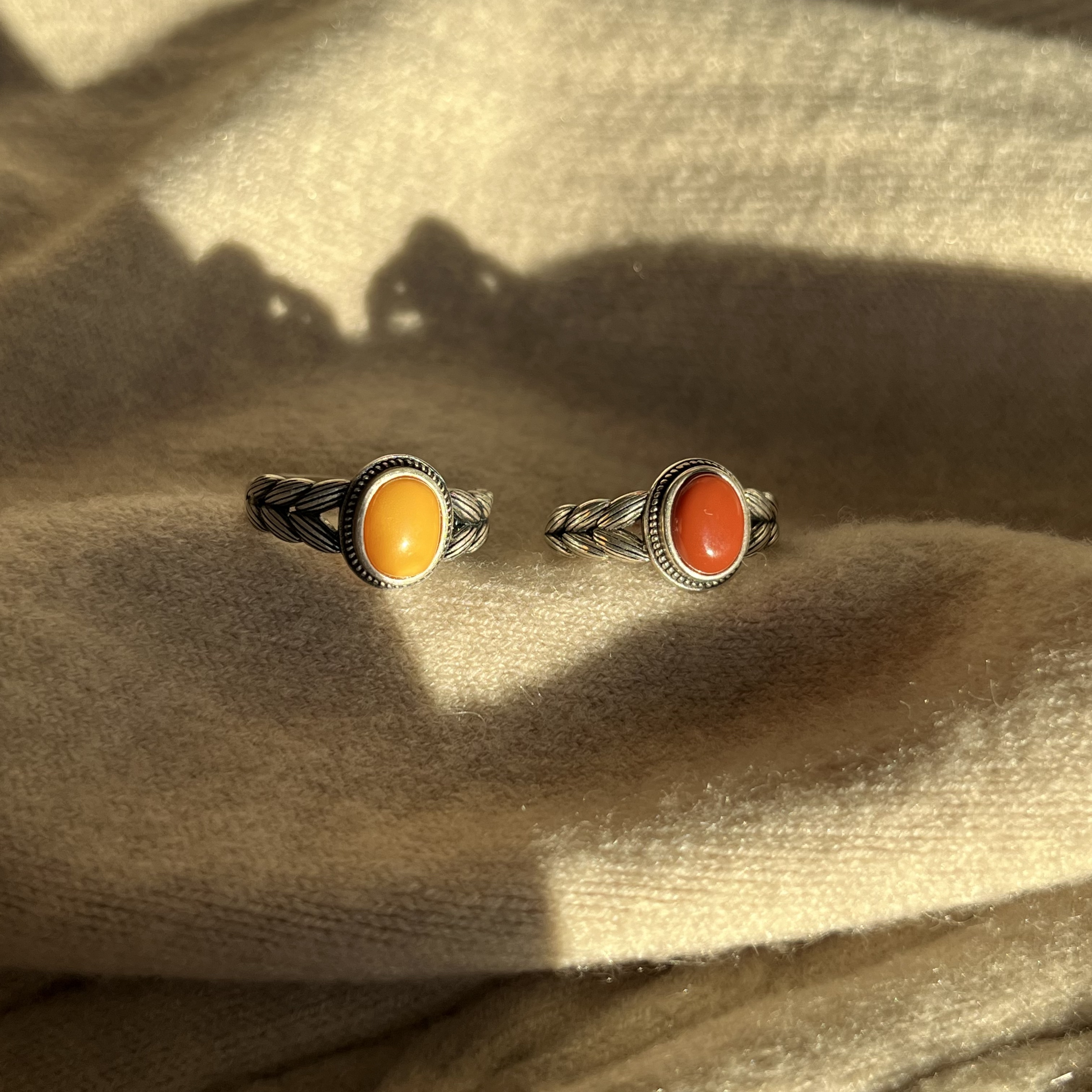 925银戒指 925银椭圆红色麦穗复古民族风镶嵌古风戒指