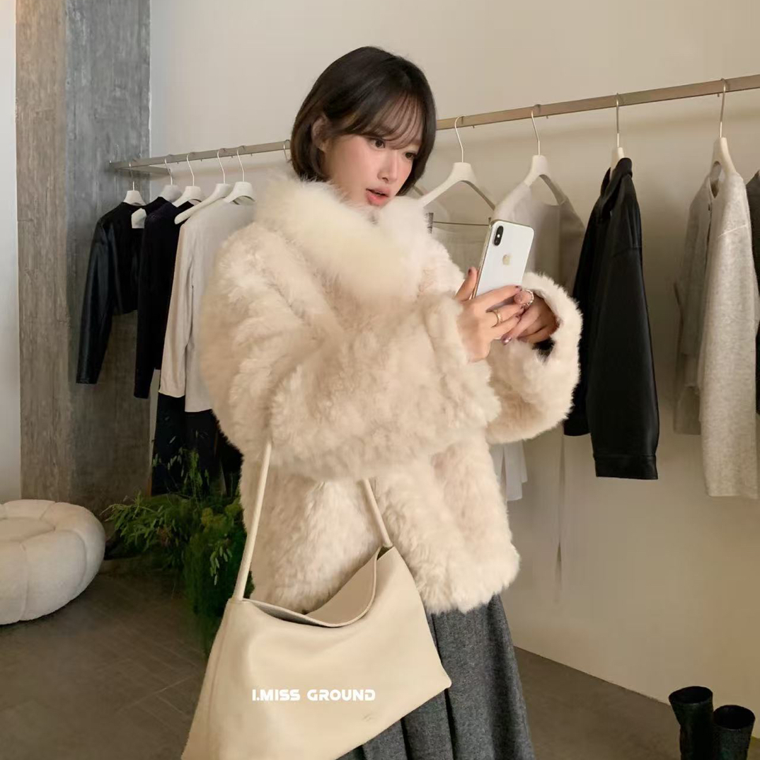 imiss@60972 韩系奶呼呼毛茸茸短外套（毛领可拆 衣长62左右