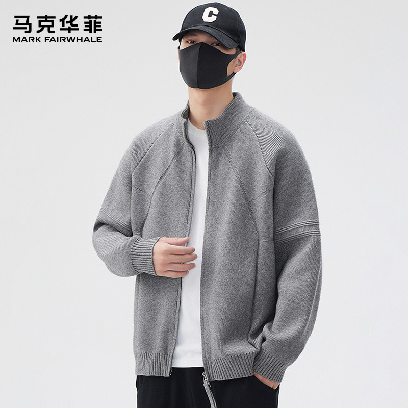 马克华菲早秋男女同款针织开衫立领毛衣开衫宽松休闲百搭外套情侣