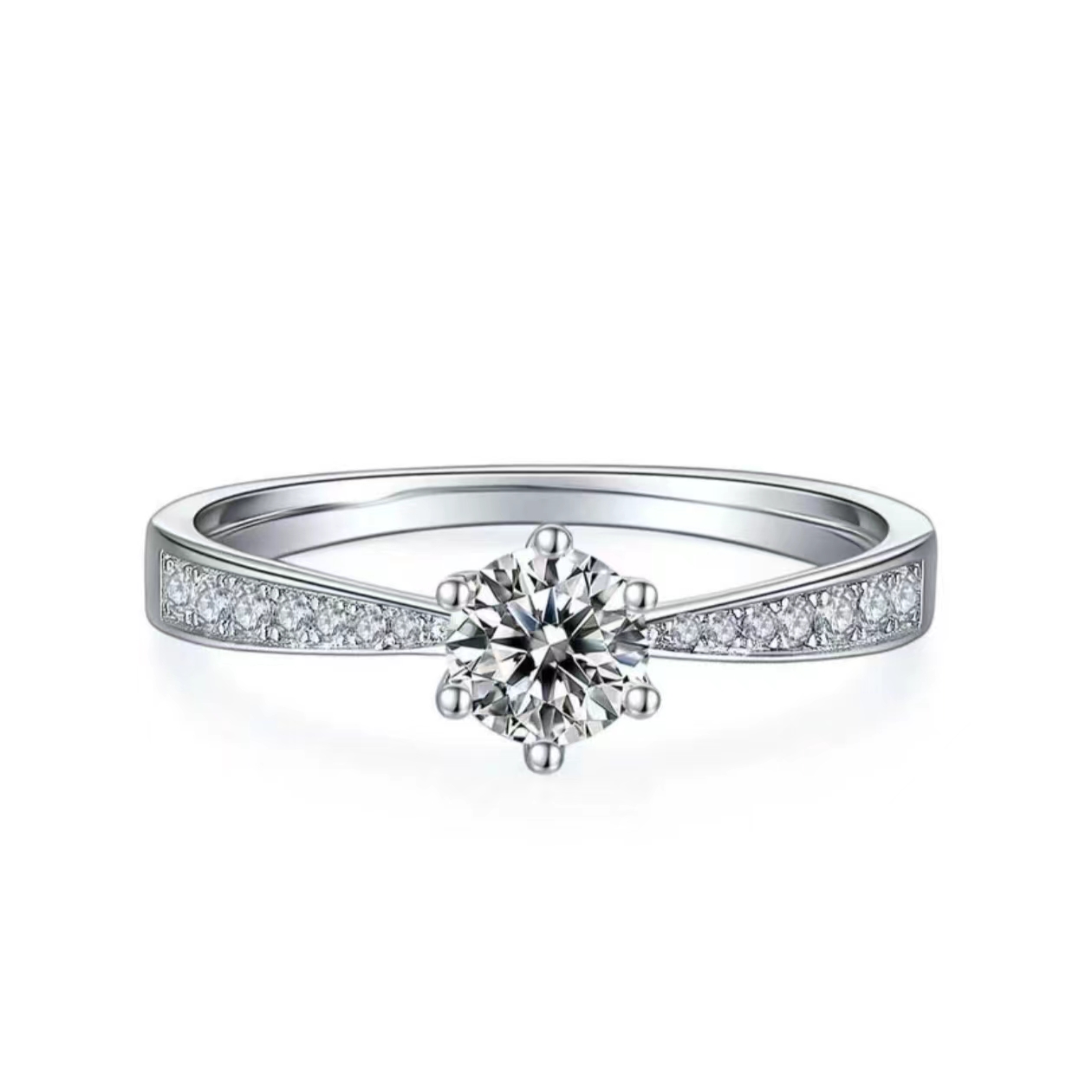 925银莫桑石戒指 【周家小蛮腰】闭口镶嵌经典婚戒轻奢商场品牌同款