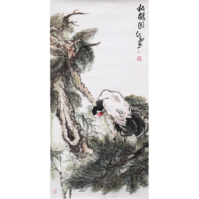 毛翔先-仙鹤图-140x70cm(带作者本人合影）