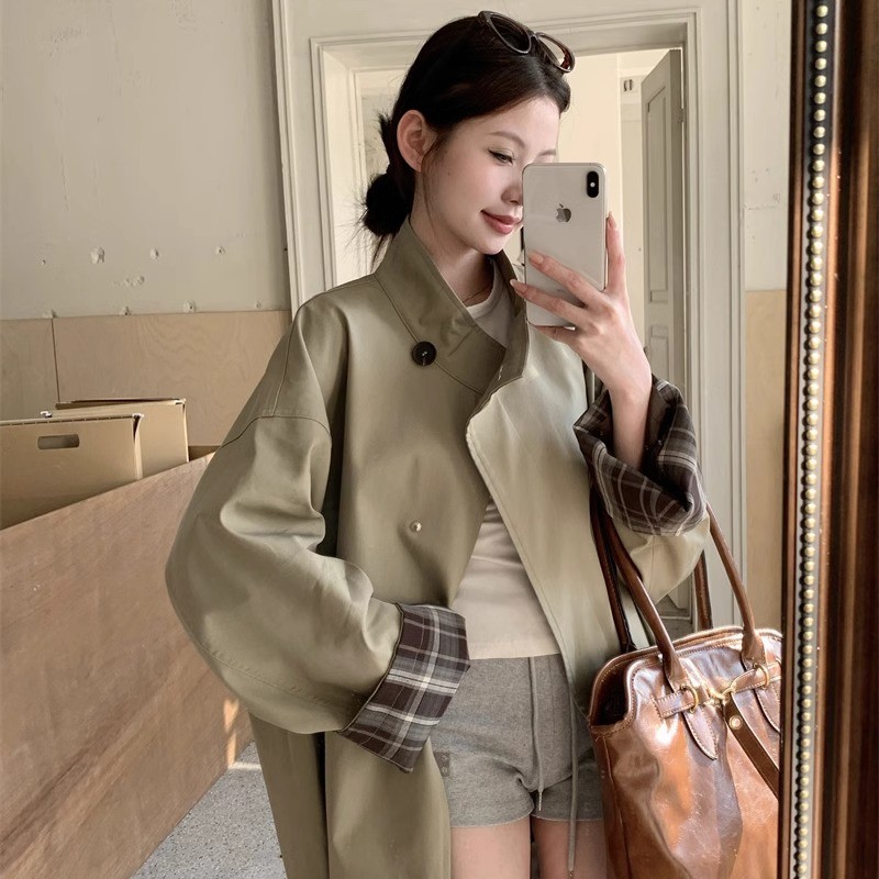  Benview【90白鸭绒】2025秋冬撞色羽绒加厚风衣外套宽松英伦风大衣